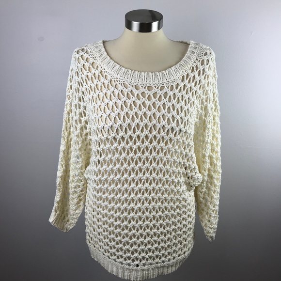Tildon Sweaters - Tildon Womens Small Open Weave Cream Sweater